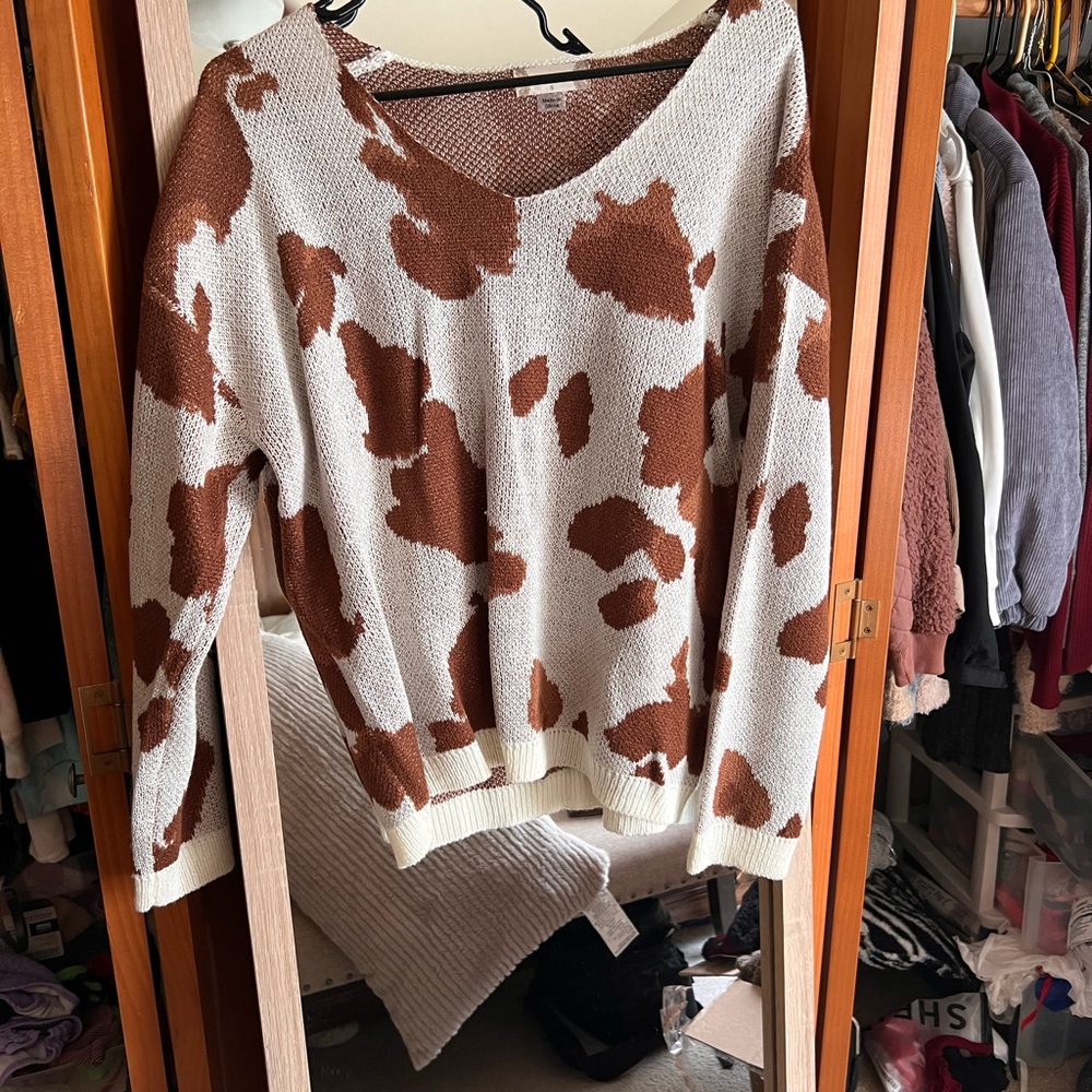 Cow print sweater, worn once